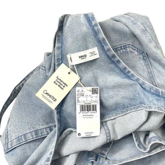NEW Mango light‎ blue denim overalls w/ knot straps and deep pockets Size L boho - Picture 8 of 12